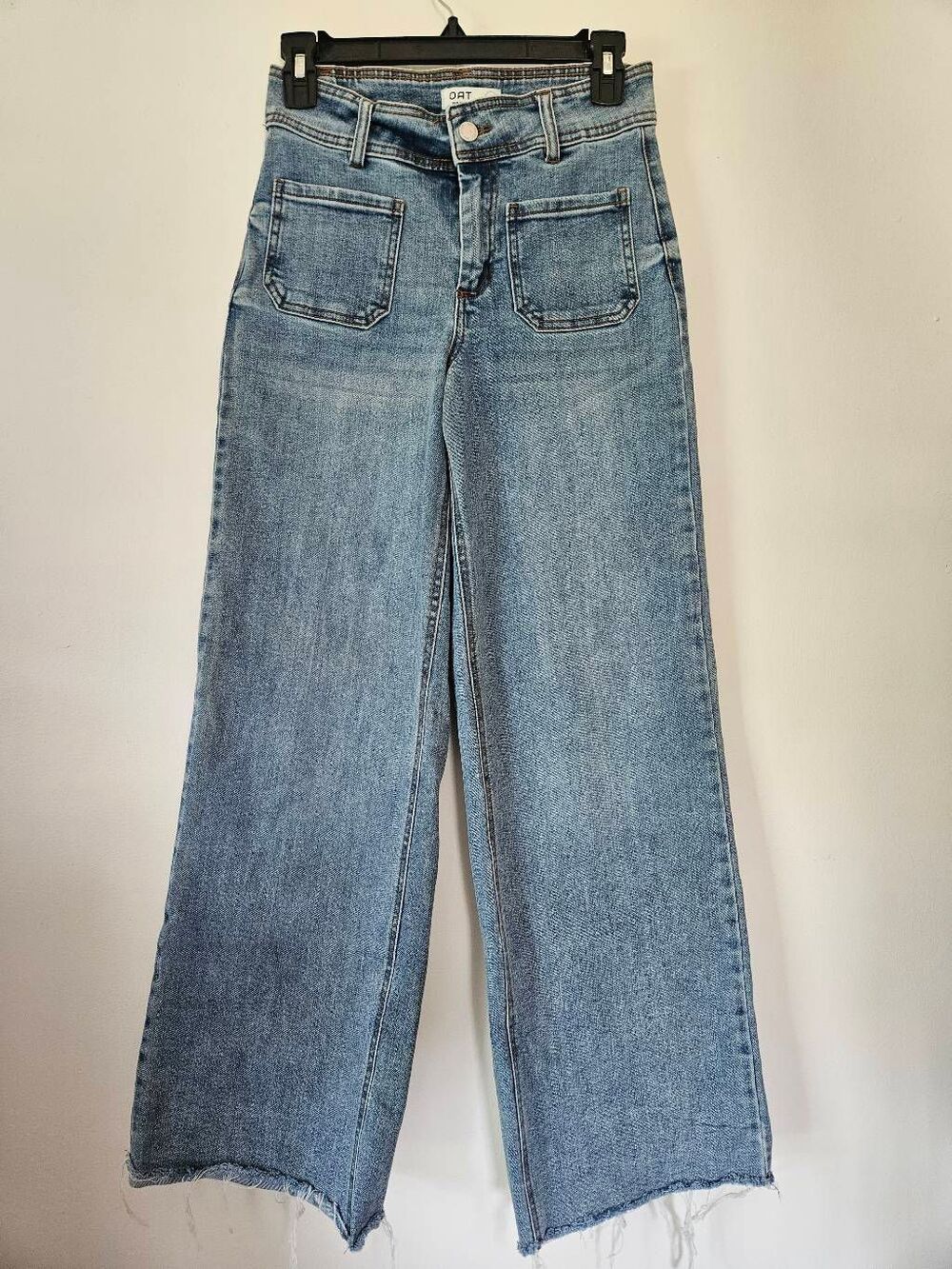 OAT New York High Rise Wide Leg Raw Hem Jeans Light Wash Size 25 0